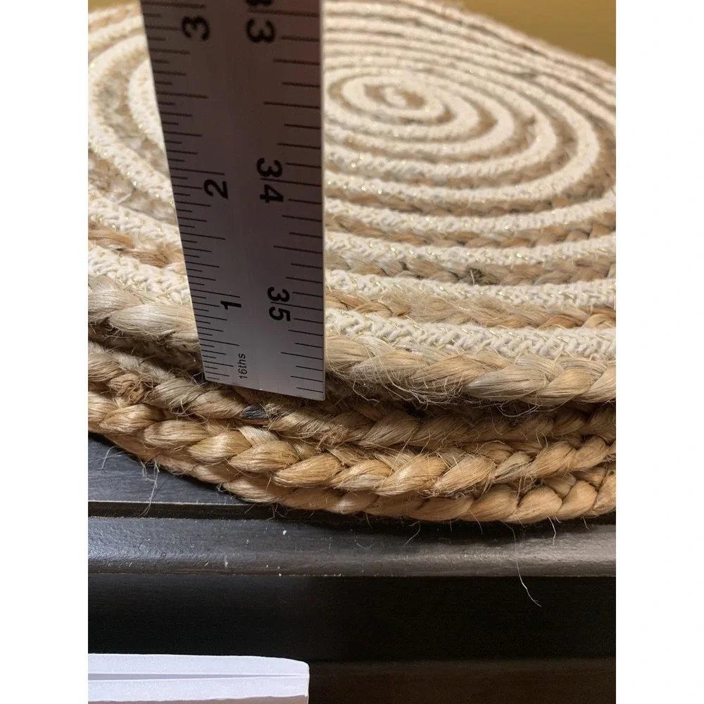Domain Jute Cotton Placemats Set of 4 Round Spiral Braided Metallic Gold Natural